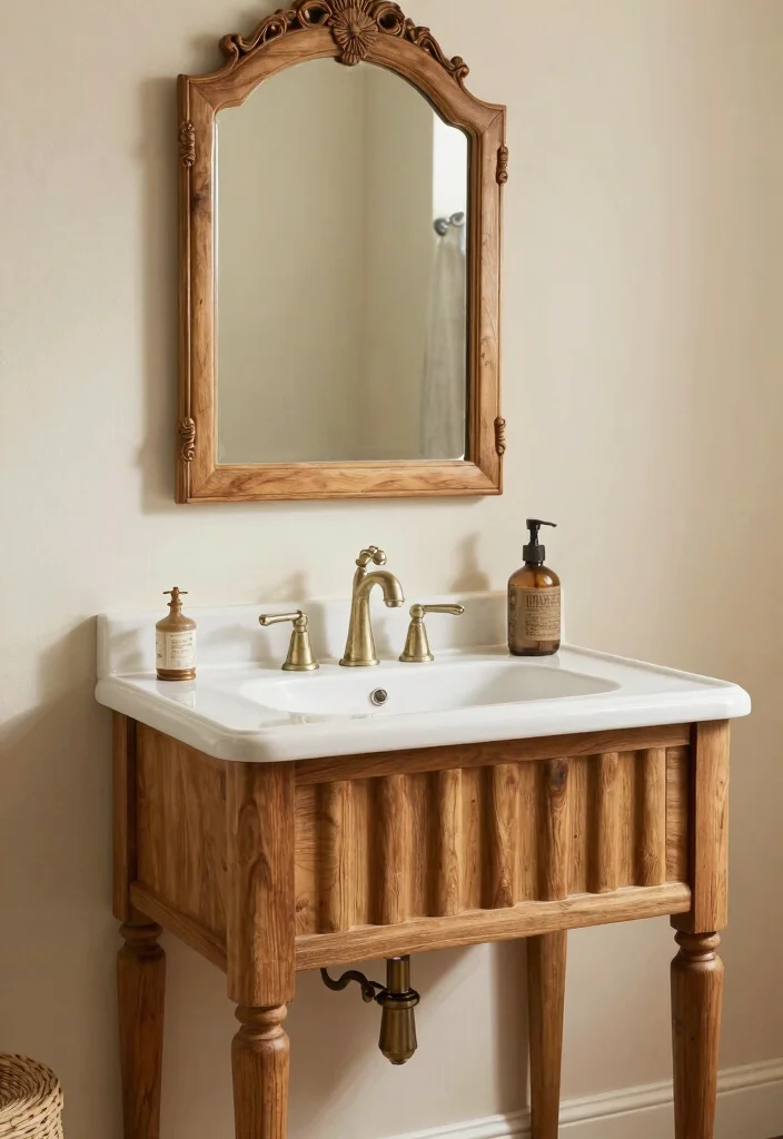 14 Fluted Bathroom Vanity Ideas With Elegant Texture - 6. Vintage-Inspired Fluted Vanity 1