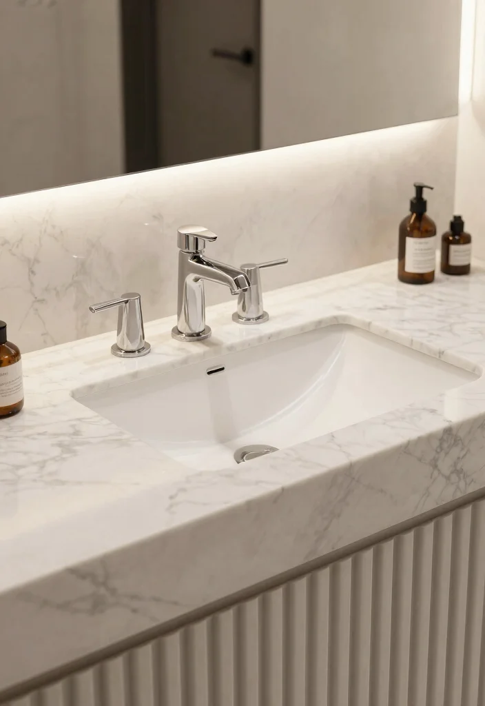 14 Fluted Bathroom Vanity Ideas With Elegant Texture - 7. Fluted Vanity with Marble Top 1