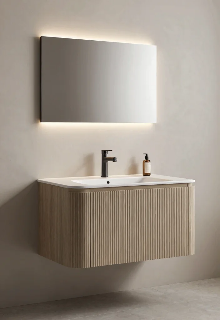 14 Fluted Bathroom Vanity Ideas With Elegant Texture - 9. Floating Fluted Vanity 1