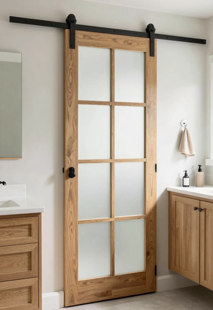14 Glass Bathroom Door Ideas For Modern Spaces - 10. Rustic Sliding Barn Doors 1