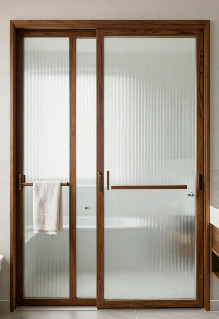 14 Glass Bathroom Door Ideas For Modern Spaces - 2. Frosted Glass Panels with Decorative Frames 1