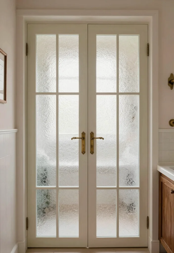 14 Glass Bathroom Door Ideas For Modern Spaces - 8. Vintage-inspired Frosted Glass Doors 1