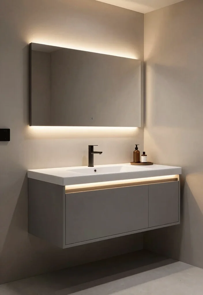 14 Gray Bathroom Vanity Ideas For A Calm Modern Look - 10. Gray Vanity with Built-In Lighting 1