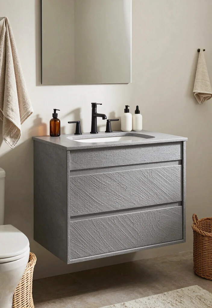 14 Gray Bathroom Vanity Ideas For A Calm Modern Look - 11. Textured Gray Vanity 1