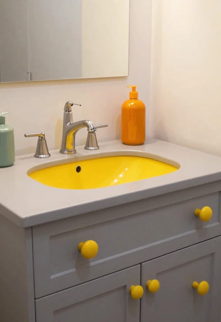 14 Gray Bathroom Vanity Ideas For A Calm Modern Look - 12. Gray Vanity with Bold Accents 1