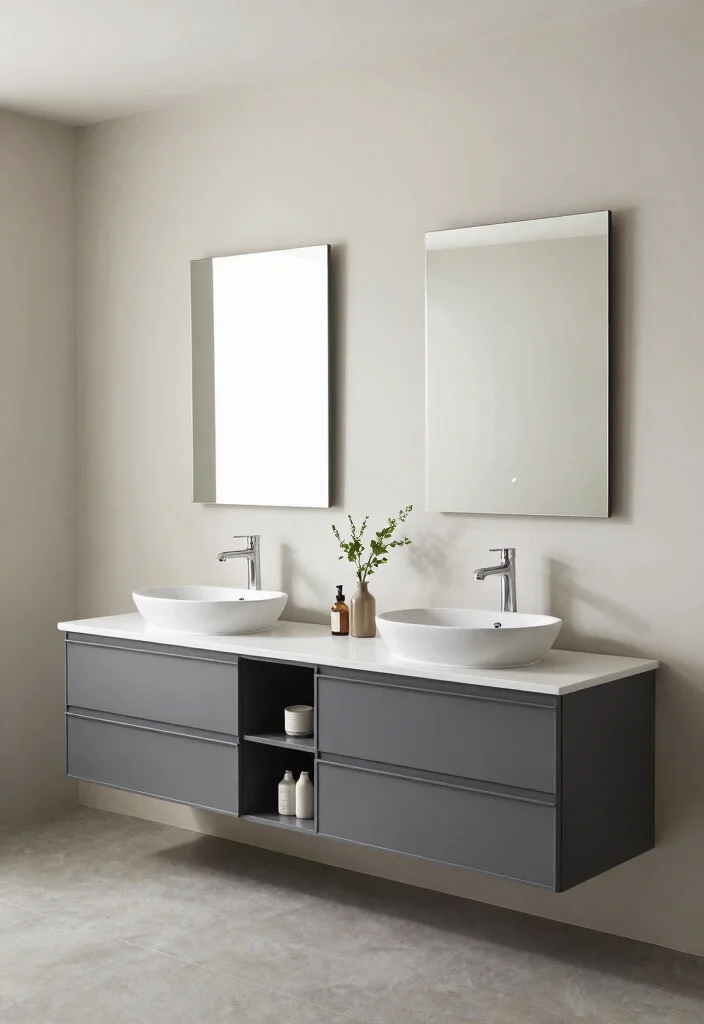 14 Gray Bathroom Vanity Ideas For A Calm Modern Look - 3. Contemporary Gray Double Vanity 1