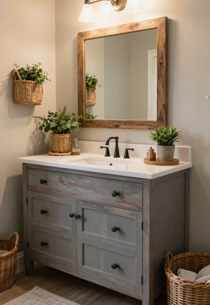 14 Gray Bathroom Vanity Ideas For A Calm Modern Look - 6. Rustic Farmhouse Gray Vanity 1