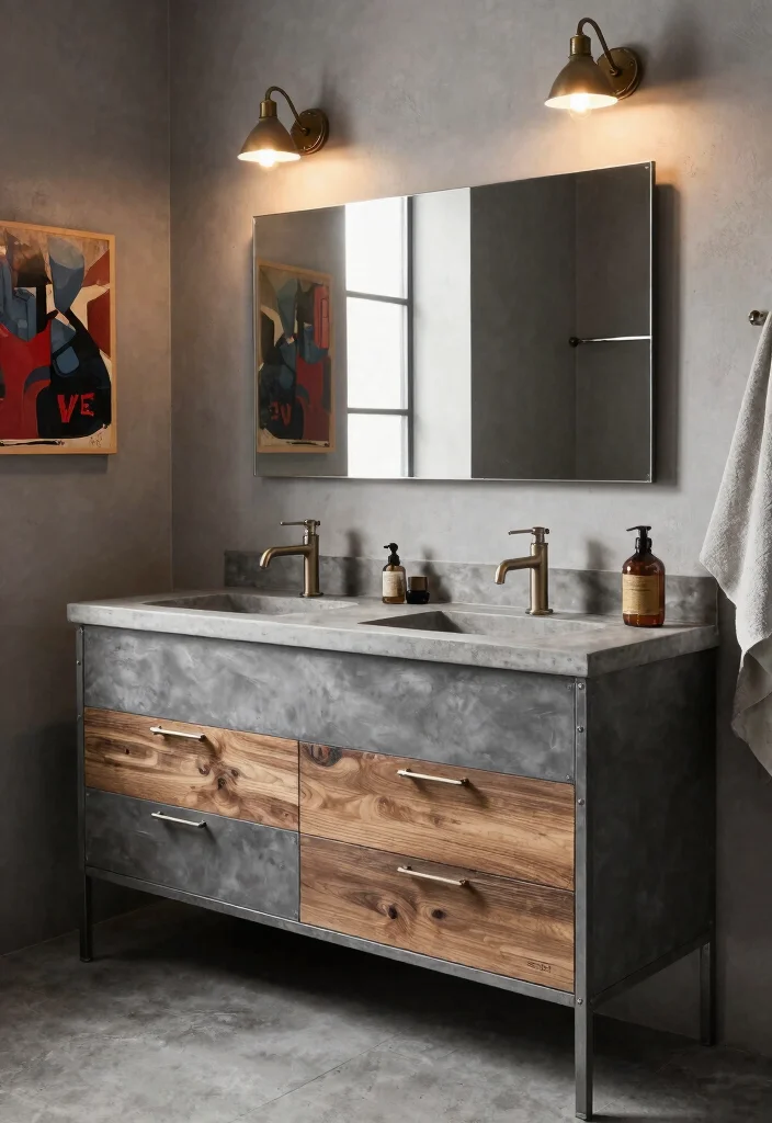 14 Gray Bathroom Vanity Ideas For A Calm Modern Look - 7. Industrial Chic Gray Vanity 1