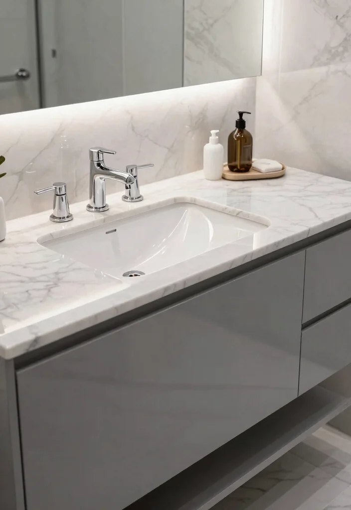 14 Gray Bathroom Vanity Ideas For A Calm Modern Look - 9. Glossy Gray Vanity 1