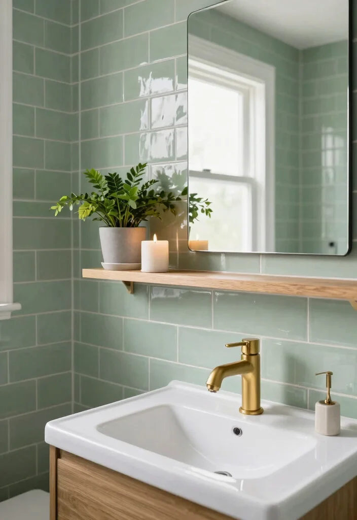 14 Green Bathroom Tile Ideas That Feel Fresh - 1. Soft Sage Green Subway Tiles 1