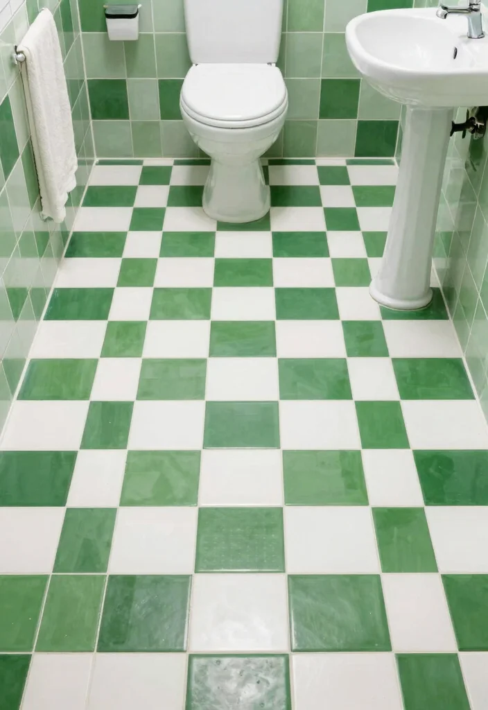 14 Green Bathroom Tile Ideas That Feel Fresh - 12. Green and White Checkerboard Tiles 1
