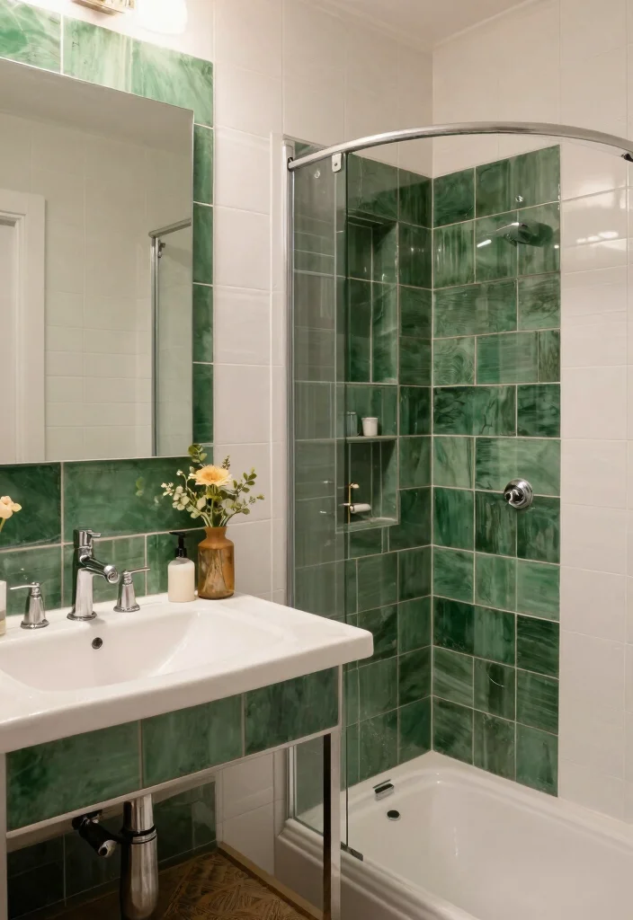14 Green Bathroom Tile Ideas That Feel Fresh - 13. Forest Green Accent Tiles 1