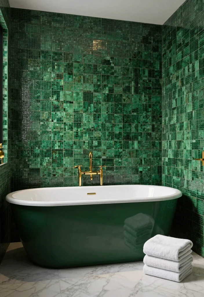 14 Green Bathroom Tile Ideas That Feel Fresh - 2. Dark Forest Green Mosaic Tiles 1