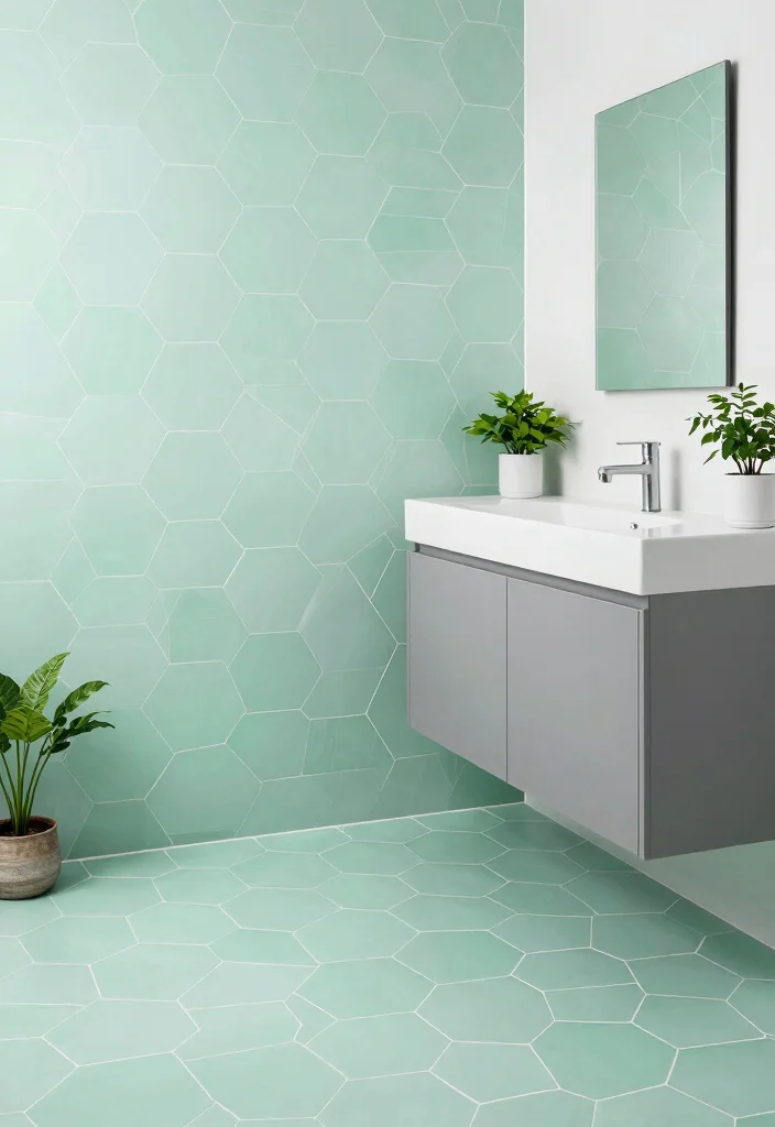 14 Green Bathroom Tile Ideas That Feel Fresh - 3. Mint Green Hexagon Tiles 1