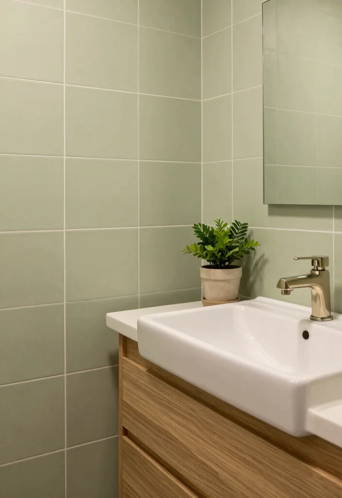 14 Green Bathroom Tile Ideas That Feel Fresh - 4. Pale Olive Green Tiles 1