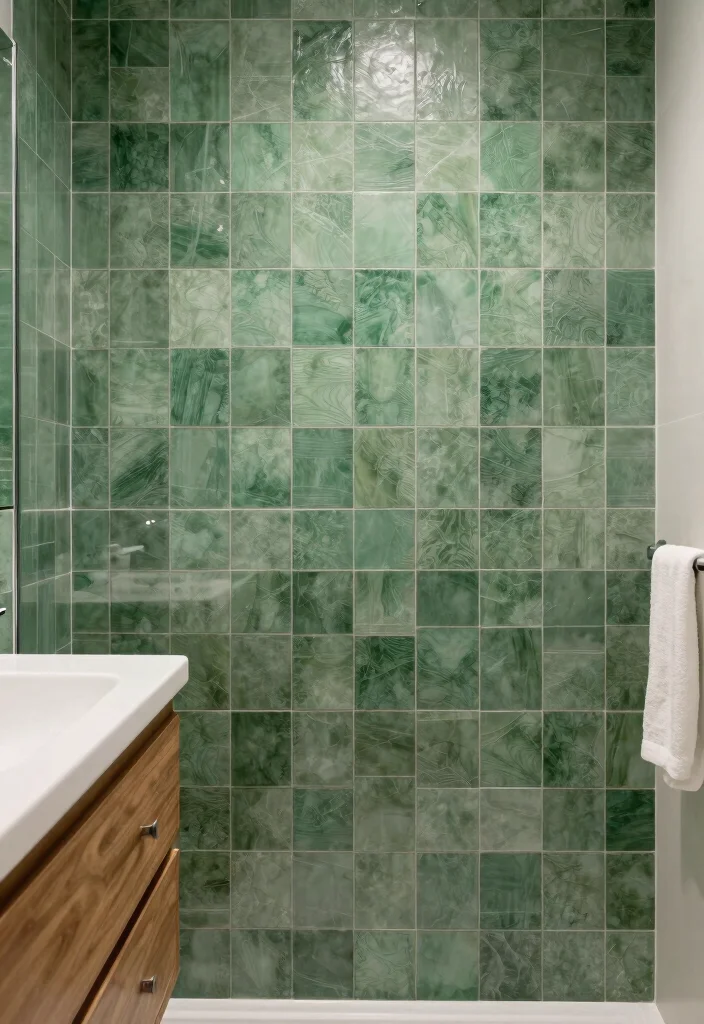 14 Green Bathroom Tile Ideas That Feel Fresh - 6. Textured Green Tiles 1