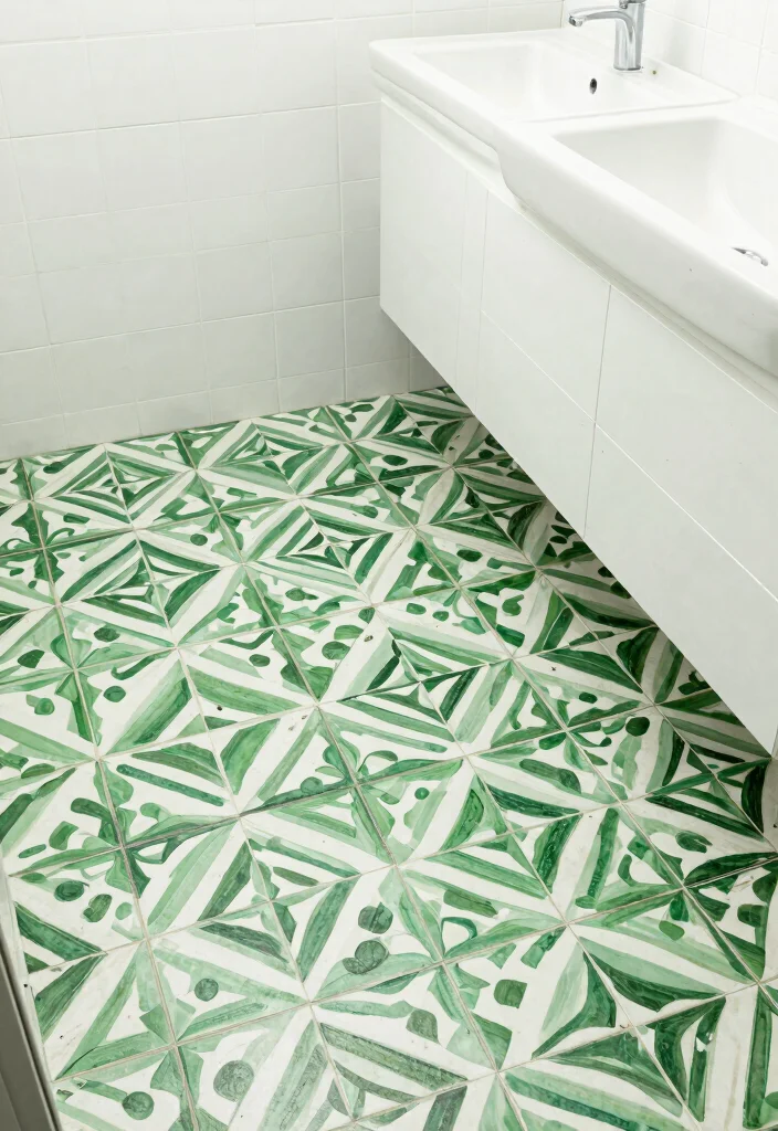 14 Green Bathroom Tile Ideas That Feel Fresh - 7. Retro Green Patterned Tiles 1