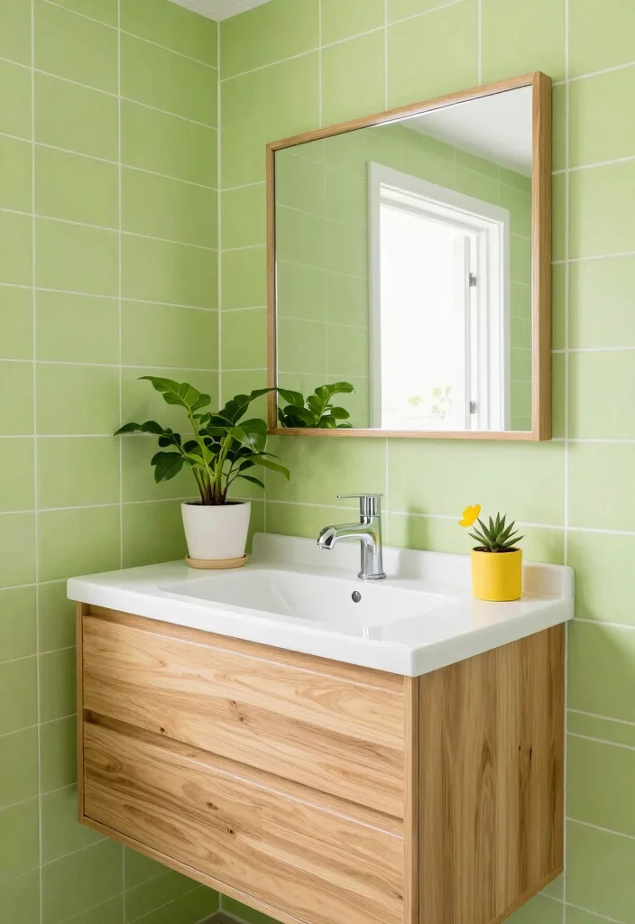 14 Green Bathroom Tile Ideas That Feel Fresh - 8. Light Lime Green Tiles 1