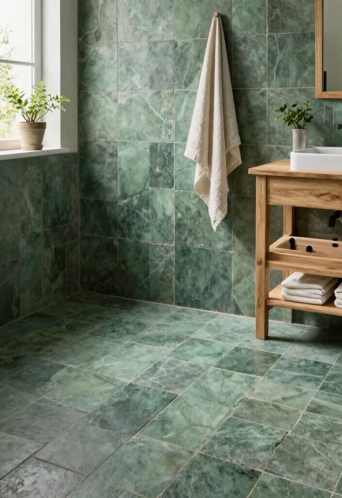 14 Green Bathroom Tile Ideas That Feel Fresh - 9. Natural Slate Green Tiles 1