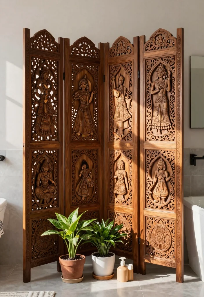 14 Indian Bathroom Ideas With Cultural Style - 11. Cultural Divider Screens 1