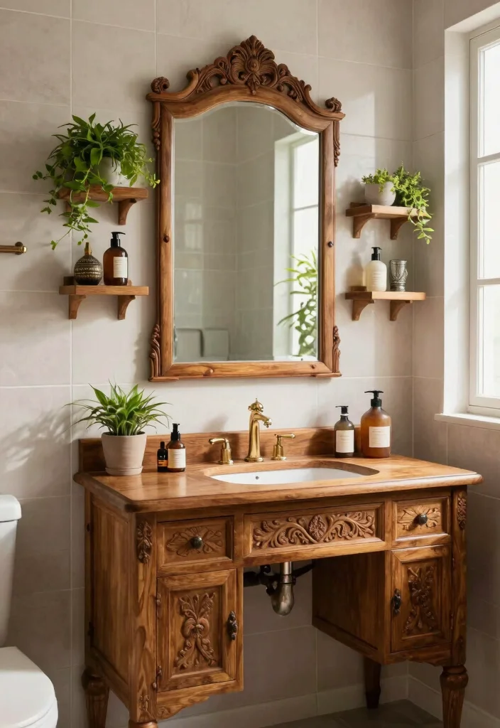 14 Indian Bathroom Ideas With Cultural Style - 2. Wooden Accents and Fixtures 1