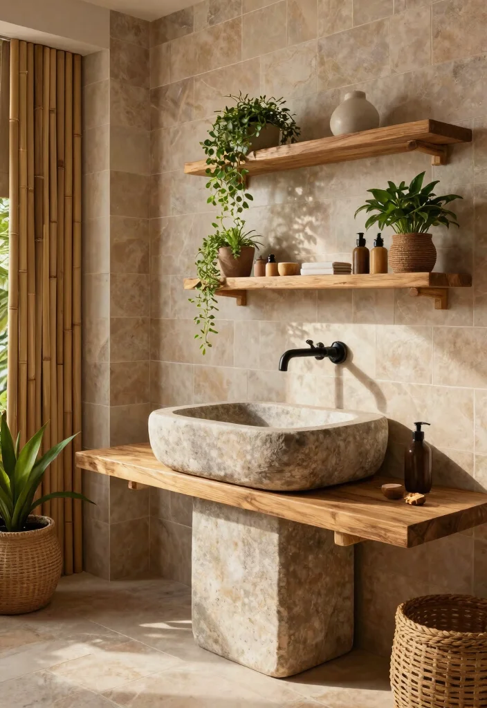14 Indian Bathroom Ideas With Cultural Style - 8. Natural Materials and Finishes 1