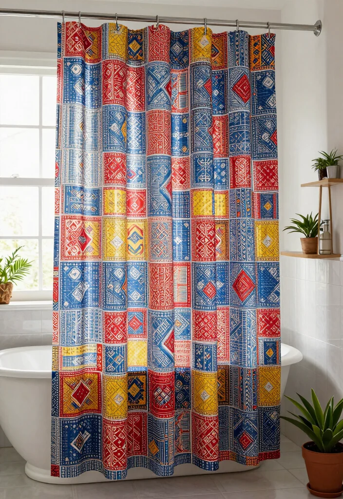 14 Indian Bathroom Ideas With Cultural Style - 9. Ethnic Patterned Shower Curtains 1