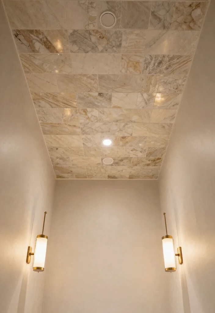 14 Onyx Tile Bathroom Ideas With Luxurious Depth - 11. Onyx Tile Accent Ceiling 1