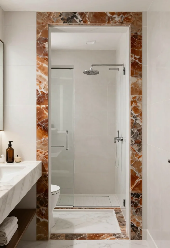 14 Onyx Tile Bathroom Ideas With Luxurious Depth - 13. Onyx Tile Borders 1