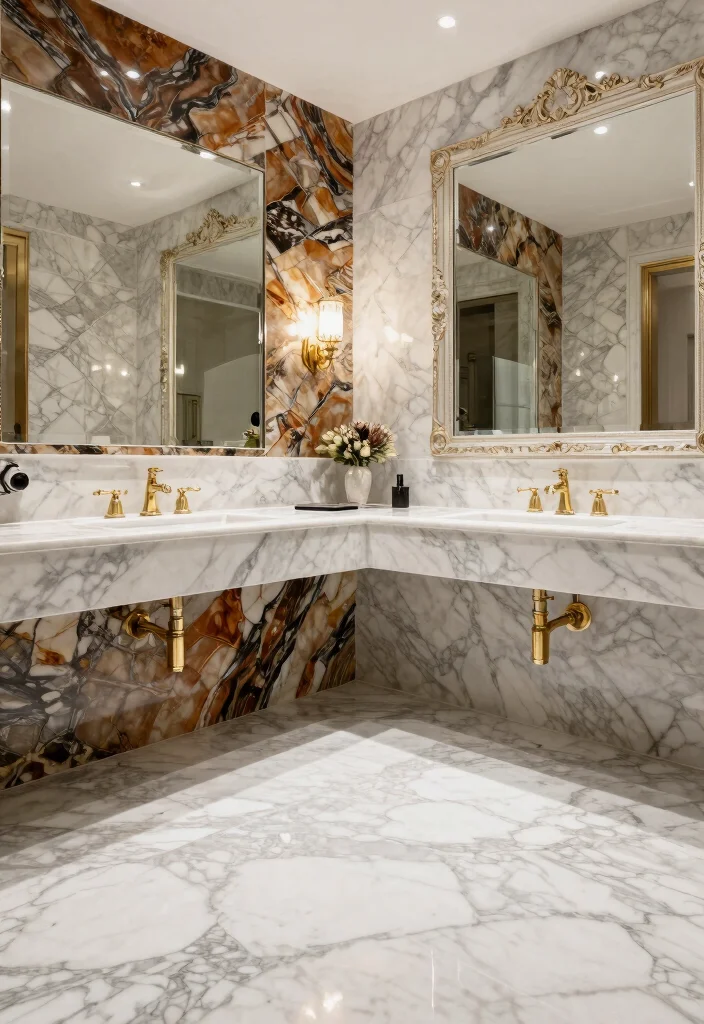 14 Onyx Tile Bathroom Ideas With Luxurious Depth - 5. Marble and Onyx Combination 1
