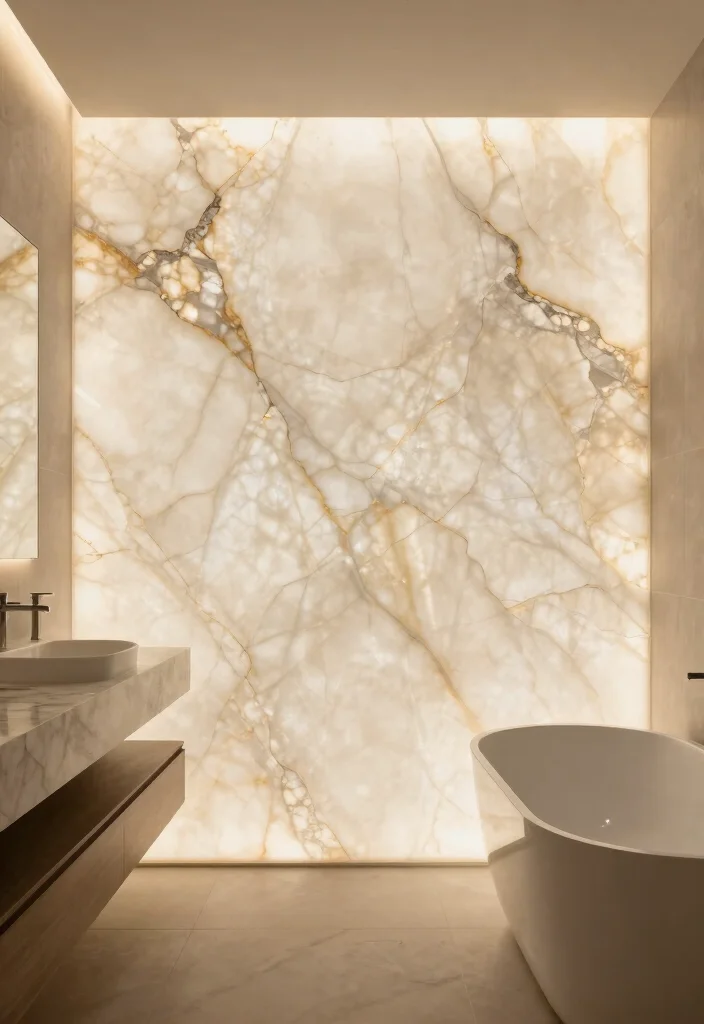 14 Onyx Tile Bathroom Ideas With Luxurious Depth - 9. Backlit Onyx for Dramatic Effect 1
