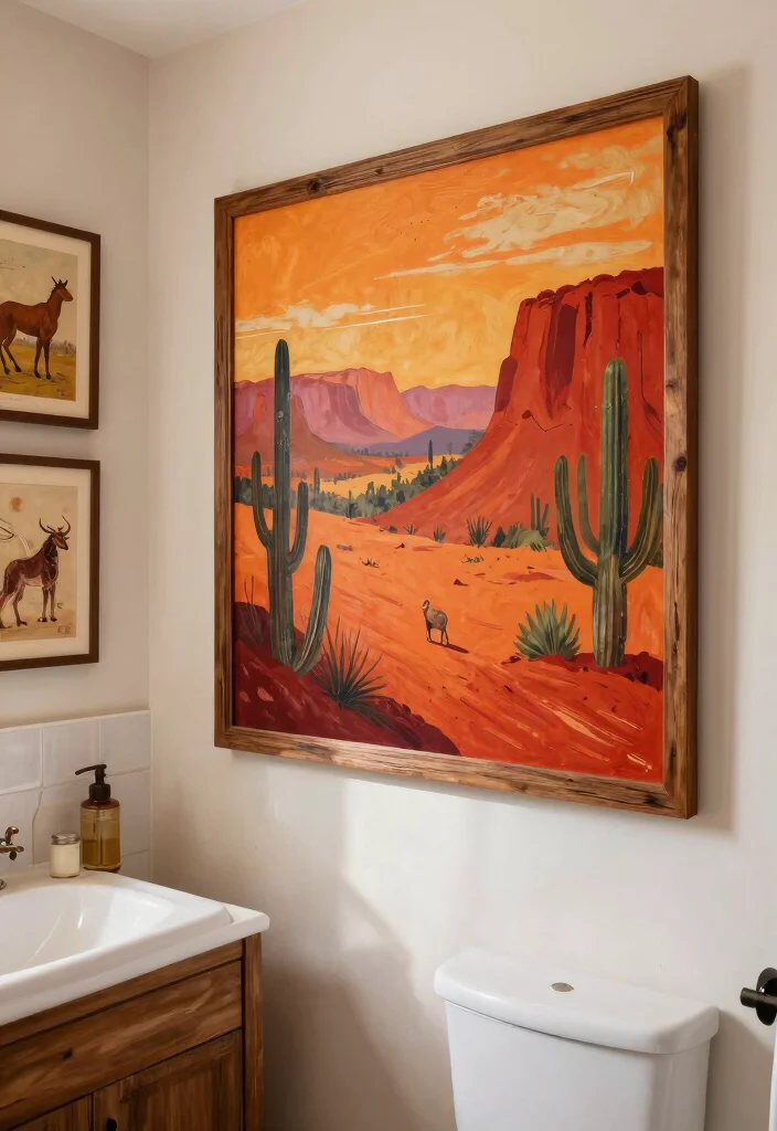14 Southwest Bathroom Ideas With Earthy Character - 11. Southwest-Inspired Artwork 1