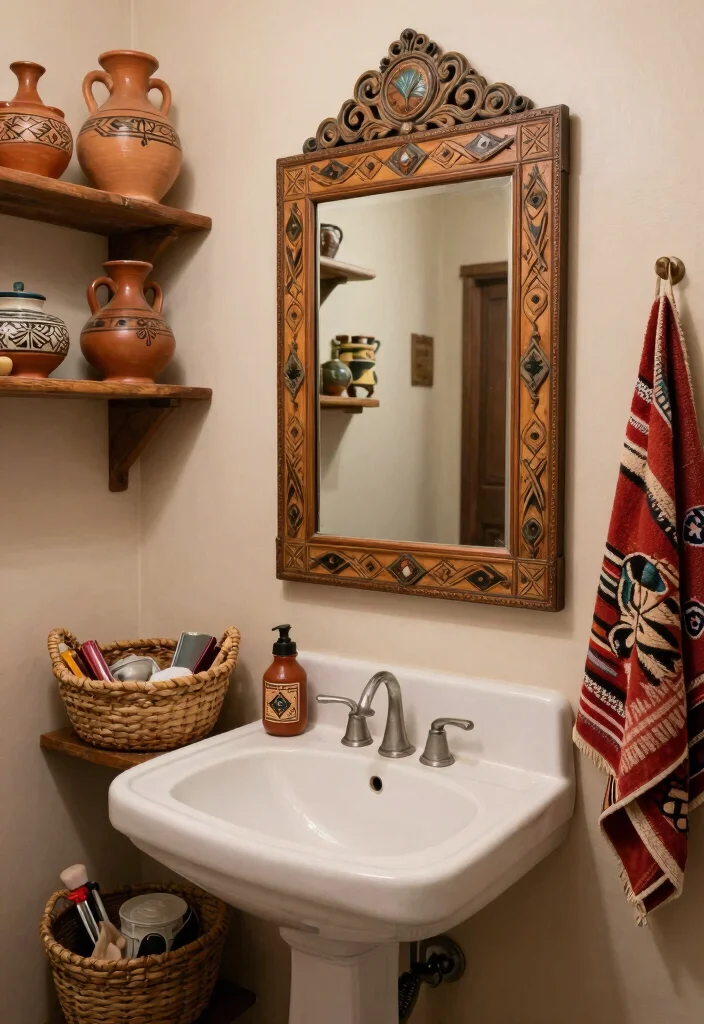 14 Southwest Bathroom Ideas With Earthy Character - 5. Vintage Southwestern Accessories 1