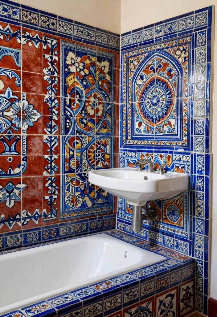 14 Southwest Bathroom Ideas With Earthy Character - 8. Artisan Tile Work 1