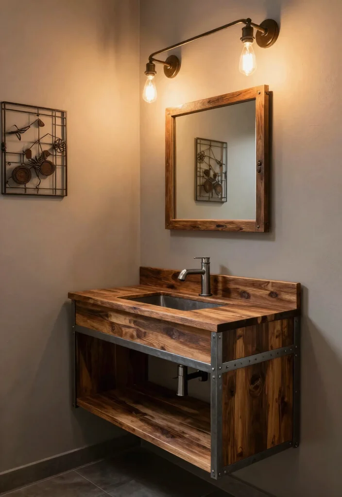 14 Stained Bathroom Vanity Ideas With Rich Character - 10. Rustic Industrial Mix 1