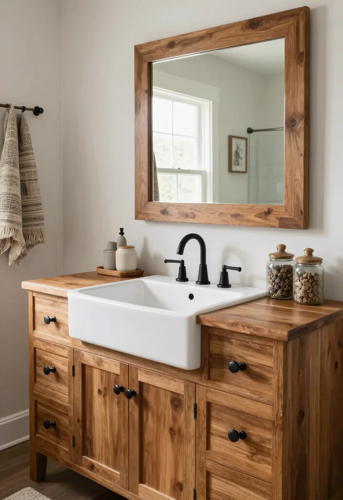 14 Stained Bathroom Vanity Ideas With Rich Character - 11. Farmhouse Sink Integration 1