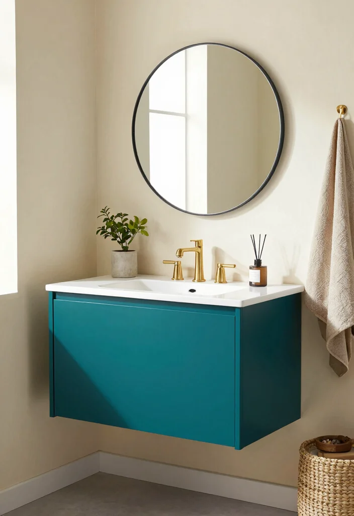 14 Stained Bathroom Vanity Ideas With Rich Character - 12. Vibrant Stains for Bold Statements 1