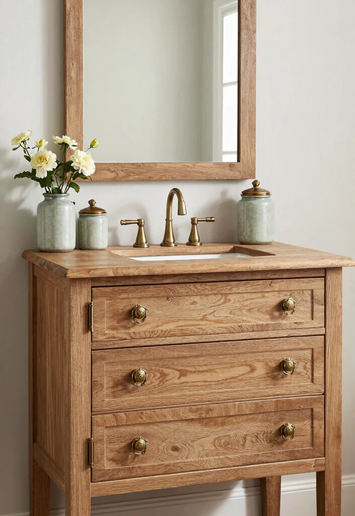 14 Stained Bathroom Vanity Ideas With Rich Character - 13. Vintage Inspired Hardware Accents 1