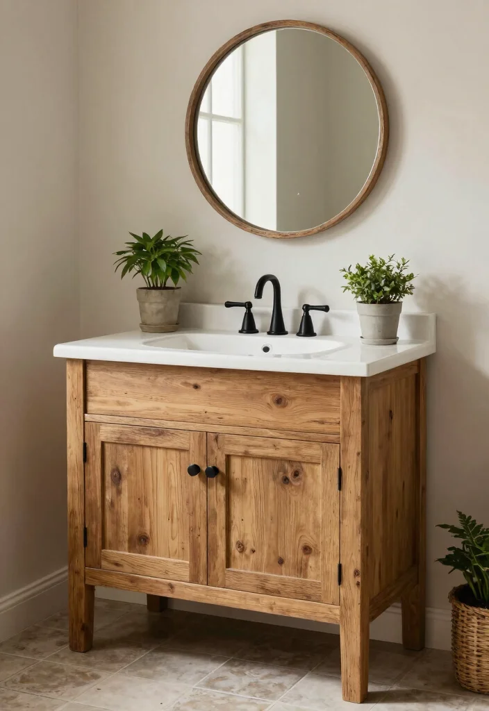14 Stained Bathroom Vanity Ideas With Rich Character - 2. Weathered Oak Charm 1
