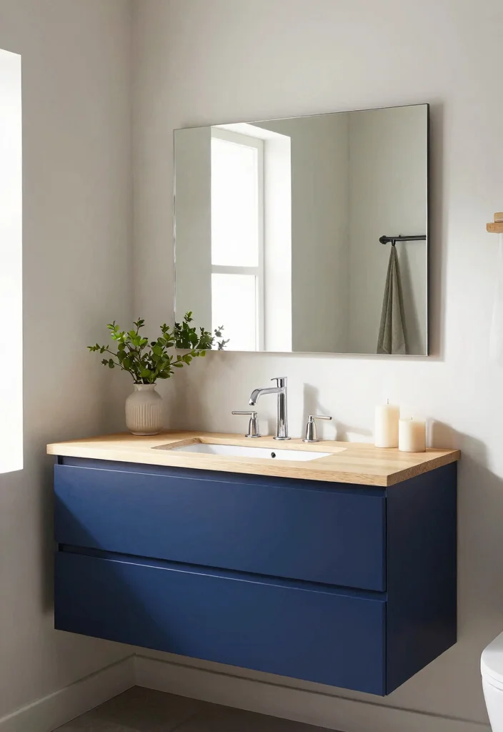 14 Stained Bathroom Vanity Ideas With Rich Character - 4. Rustic Meets Modern with Two-Tone Finishes 1