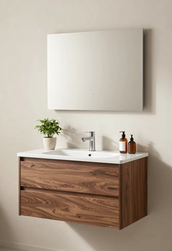 14 Stained Bathroom Vanity Ideas With Rich Character - 5. Floating Vanities for a Contemporary Touch 1