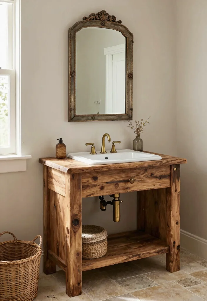 14 Stained Bathroom Vanity Ideas With Rich Character - 6. Rustic Barnwood Inspiration 1