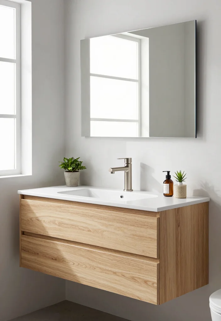 14 Stained Bathroom Vanity Ideas With Rich Character - 9. Minimalistic Wood Designs 1