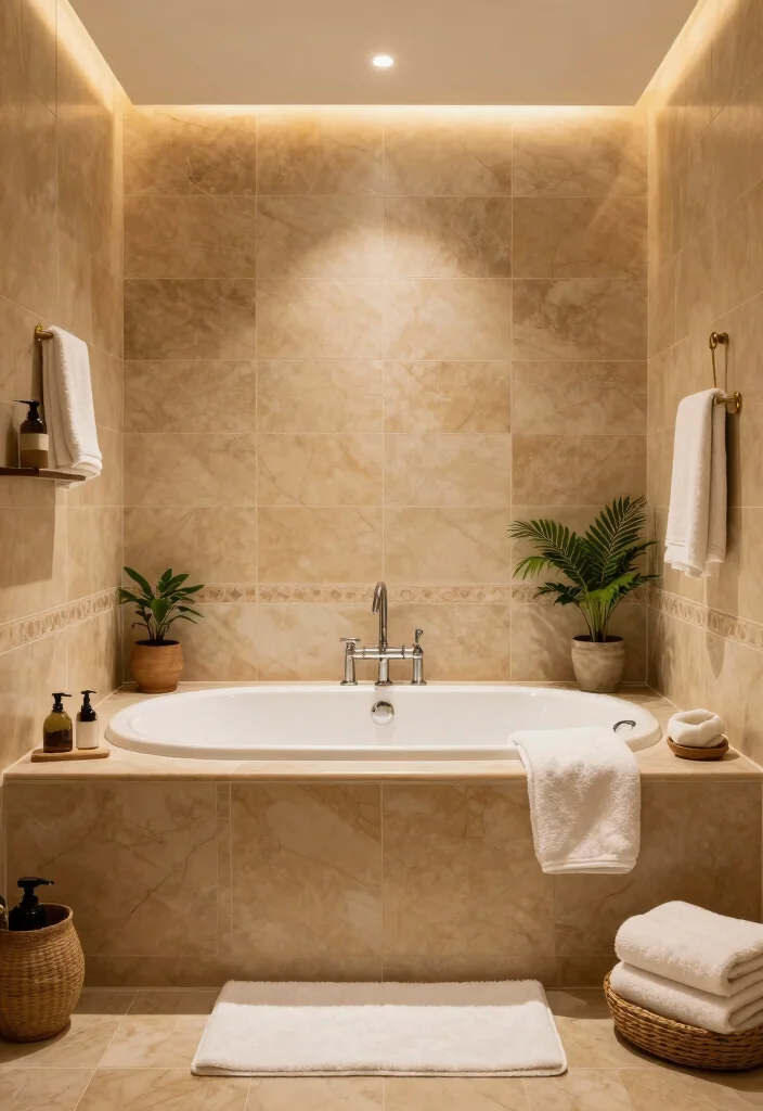 14 Tan Tile Bathroom Ideas With Warm Balance - 9. Spa-like Retreat: Tan Tiles with Luxurious Touches 1