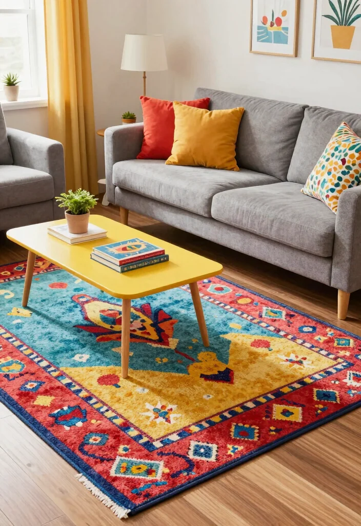 15 6x9 Rug Living Room Ideas Right Size Styling - 6. Pop of Color to Brighten the Space 1