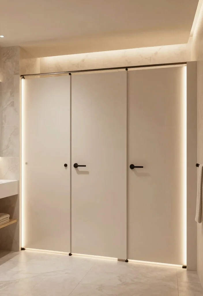 15 Bathroom Stall Door Ideas That Balance Privacy And Style - 11. Integrated Lighting Effects 1