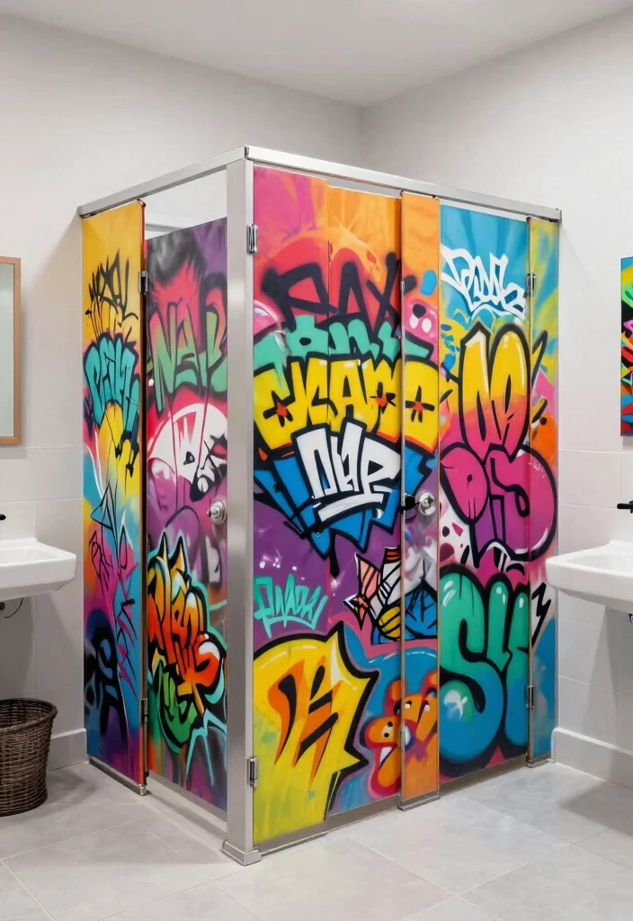 15 Bathroom Stall Door Ideas That Balance Privacy And Style - 12. Artistic Graffiti Styles 1