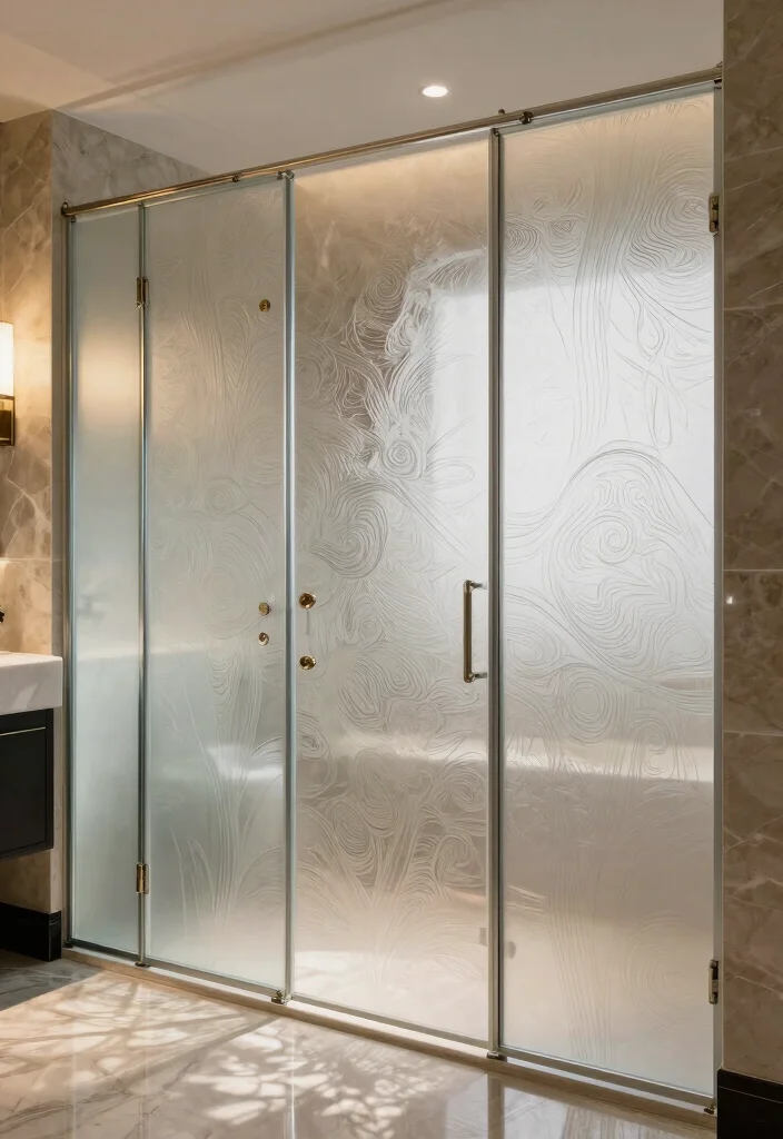 15 Bathroom Stall Door Ideas That Balance Privacy And Style - 14. Artistic Etched Designs 1