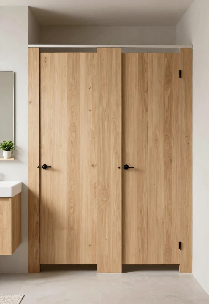 15 Bathroom Stall Door Ideas That Balance Privacy And Style - 4. Minimalist Wooden Panels 1