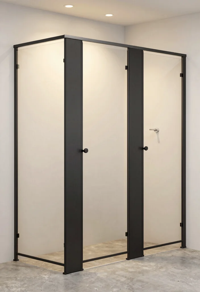 15 Bathroom Stall Door Ideas That Balance Privacy And Style - 5. Chic Metal Frame Designs 1